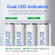 Panasonic AA Eneloop Overnight Basic Battery Charger, 1-Pack + Eneloop AA Pre-Charged Rechargeable Batteries, 4-Pack (K-KJ51MCC4TA)