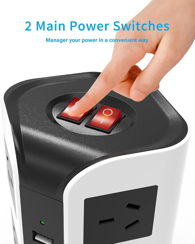 Tower Power Board with 8 AC Outlets, 2 USB C & 2 USB A Ports (4.8A), SAFEMORE Power Strip Surge Protection