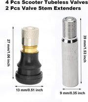 4 Pcs Scooter Tubeless Valves & 2 Pcs Valve Stem Extenders Compatible with Ninebot MAX G30 Compatible with Xiaomi M365 and M365 Pro Scooter, Electric Scooter Tubeless Tire Vacuum Valve Wheel Gas Valve