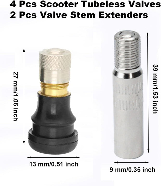 4 Pcs Scooter Tubeless Valves & 2 Pcs Valve Stem Extenders Compatible with Ninebot MAX G30 Compatible with Xiaomi M365 and M365 Pro Scooter, Electric Scooter Tubeless Tire Vacuum Valve Wheel Gas Valve