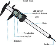 Digital Caliper, Adoric 0-6" Calipers Measuring Tool - Electronic Micrometer Caliper with Large LCD Screen, Auto-off Feature, Inch and Millimeter Conversion