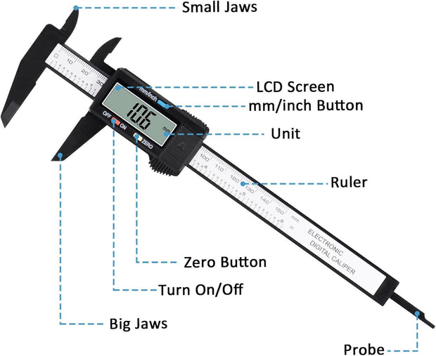 Digital Caliper, Adoric 0-6" Calipers Measuring Tool - Electronic Micrometer Caliper with Large LCD Screen, Auto-off Feature, Inch and Millimeter Conversion