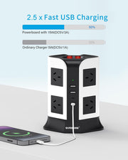 Tower Power Board with 8 AC Outlets, 2 USB C & 2 USB A Ports (4.8A), SAFEMORE Power Strip Surge Protection
