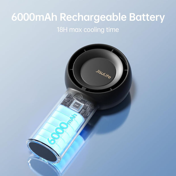 JISULIFE Portable Handheld Turbo Fan [18H Max Cooling Time], 6000mAh USB Rechargeable- Black