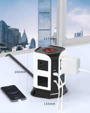 Tower Power Board with 8 AC Outlets, 2 USB C & 2 USB A Ports (4.8A), SAFEMORE Power Strip Surge Protection
