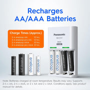 Panasonic AA Eneloop Overnight Basic Battery Charger, 1-Pack + Eneloop AA Pre-Charged Rechargeable Batteries, 4-Pack (K-KJ51MCC4TA)