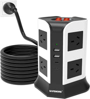 Tower Power Board with 8 AC Outlets, 2 USB C & 2 USB A Ports (4.8A), SAFEMORE Power Strip Surge Protection