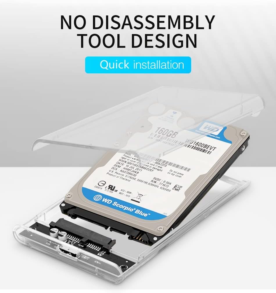 T Tersely 2.5-Inch SATA to USB 3.0 External Hard Drive Enclosure Adapter Case, Transparent LED Indicator 7mm/9.5mm SATA I/II/III/SSD/HDD Data Transfer PC/Laptop [Support UASP][Auto Sleep] - Tin Sign Factory Australia