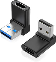 AreMe 2 Pack Right Angle USB A to USB C Adapter, 90 Degree Up and Down Angle USB 3.0 Male to Type C Female Connector for PC, Laptop, Tablet and Phones
