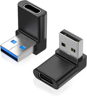 AreMe 2 Pack Right Angle USB A to USB C Adapter, 90 Degree Up and Down Angle USB 3.0 Male to Type C Female Connector for PC, Laptop, Tablet and Phones