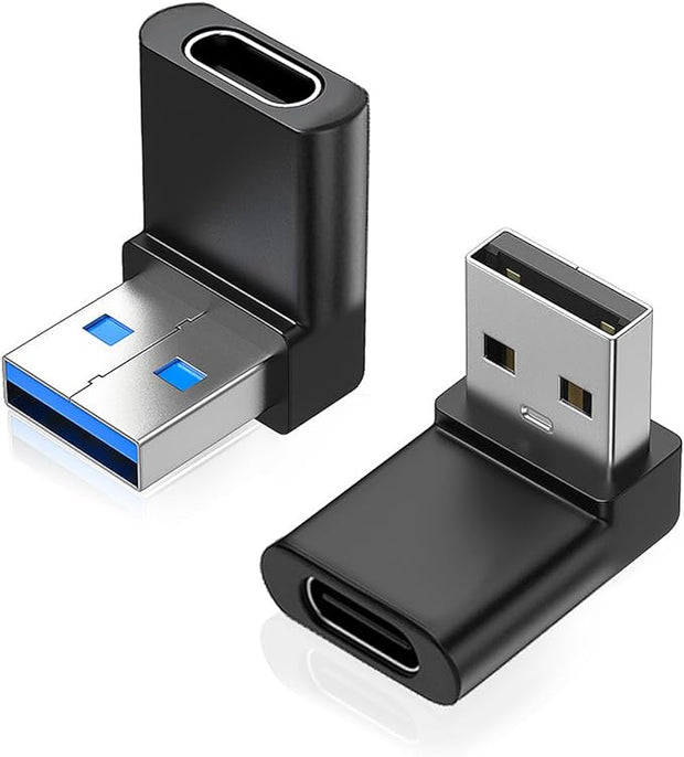 AreMe 2 Pack Right Angle USB A to USB C Adapter, 90 Degree Up and Down Angle USB 3.0 Male to Type C Female Connector for PC, Laptop, Tablet and Phones