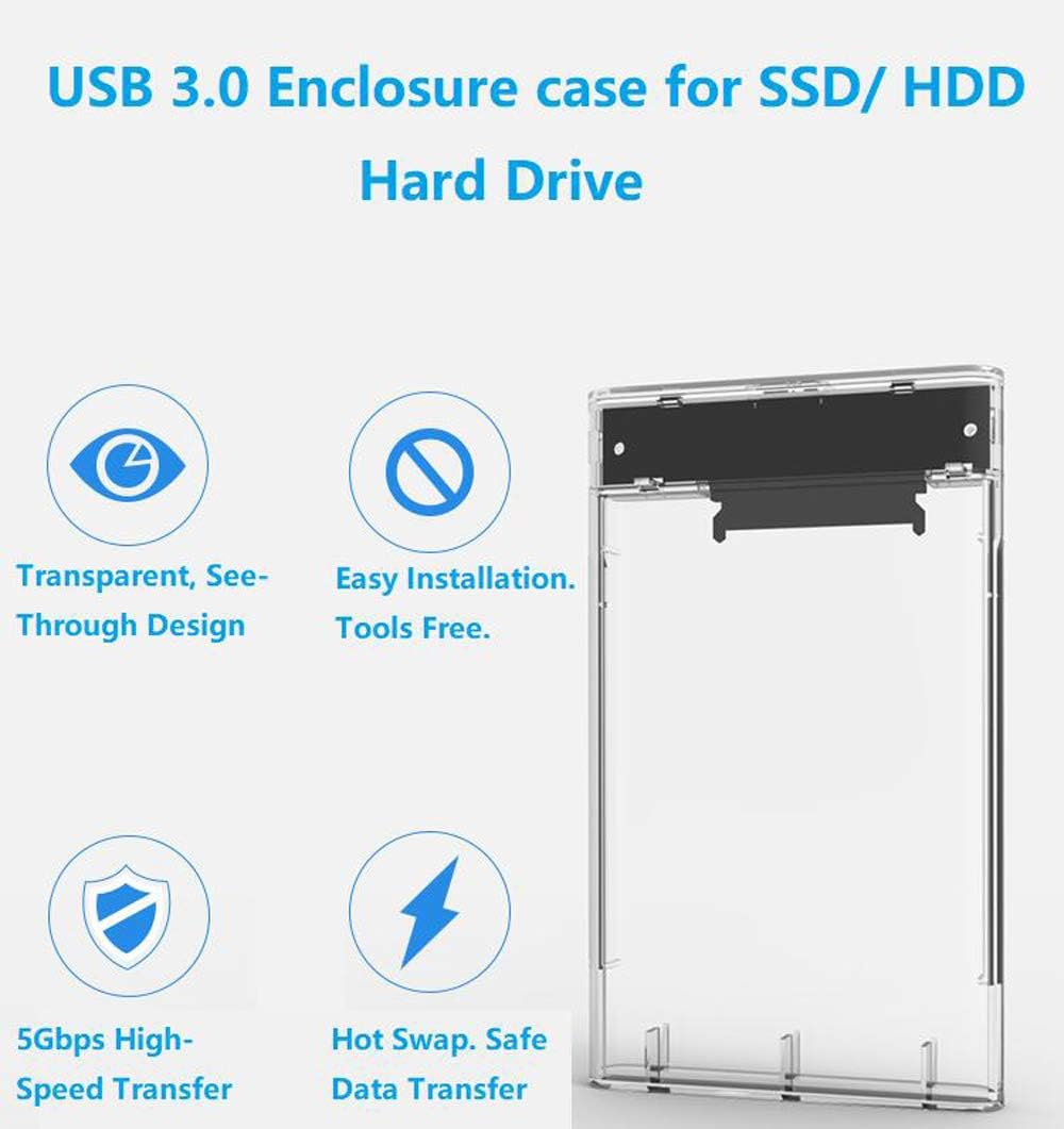 T Tersely 2.5-Inch SATA to USB 3.0 External Hard Drive Enclosure Adapter Case, Transparent LED Indicator 7mm/9.5mm SATA I/II/III/SSD/HDD Data Transfer PC/Laptop [Support UASP][Auto Sleep] - Tin Sign Factory Australia