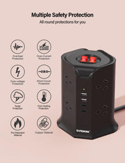 Tower Power Board with 8 AC Outlets, 2 USB C & 2 USB A Ports (4.8A), SAFEMORE Power Strip Surge Protection