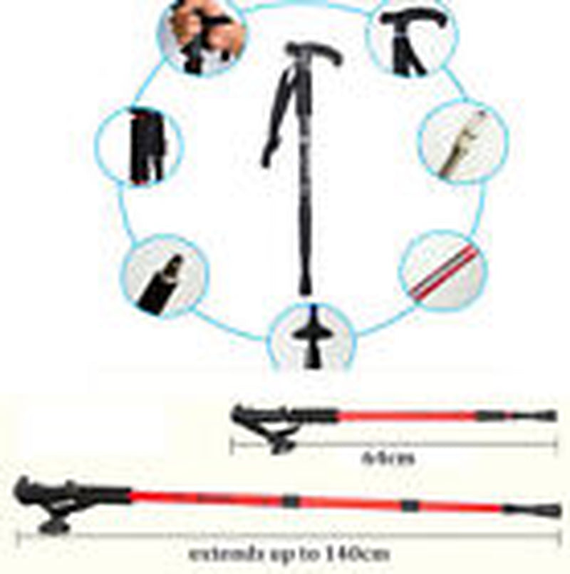 Adjustable 2X Hiking Trekking Poles - Durable Walking Sticks for Camping - Red 
