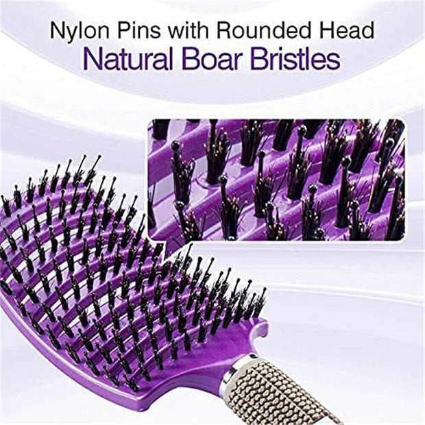 Gold Detangling Hairbrush – Nylon & Boar Bristles for Women & Men | Scalp Massage Comb