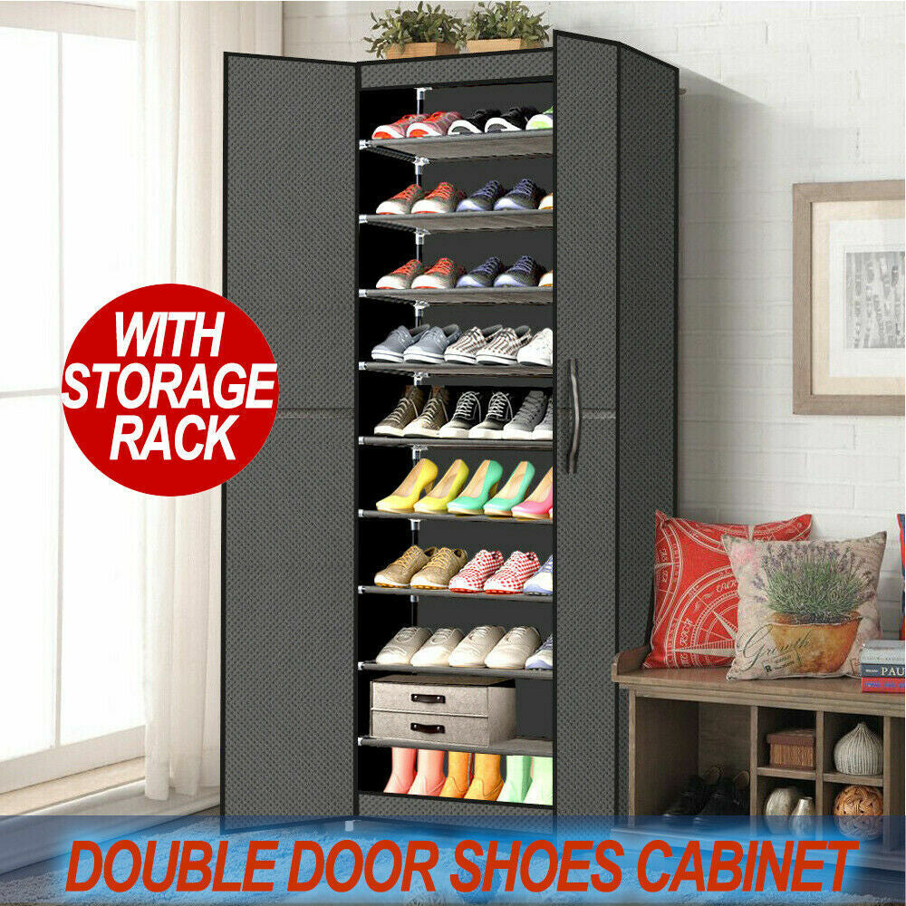 Maximize Your Space with the 10-Tier Stackable Fabric Shoe Rack - The Perfect Stylish Organizer!