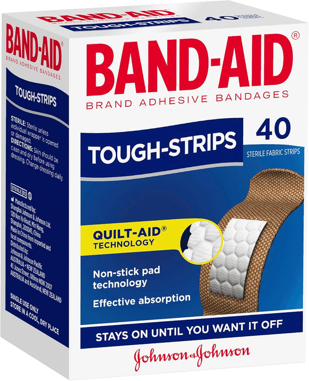Band-Aid Tough Strips 40 Pack |Non-stick Pad Technology| Strengthened Protection| Super Stick