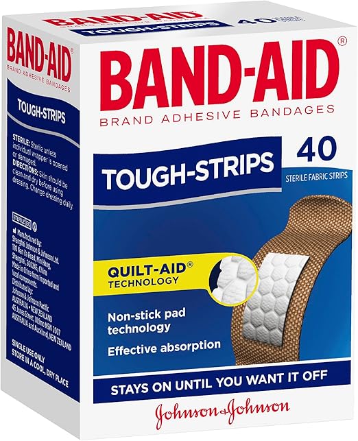 Band-Aid Tough Strips 40 Pack |Non-stick Pad Technology| Strengthened Protection| Super Stick
