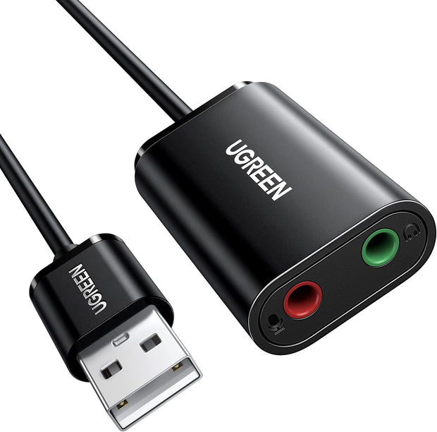 UGREEN USB to Audio Jack Sound Card Adapter with Dual TRS 3-Pole 3.5mm, Black