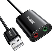 UGREEN USB to Audio Jack Sound Card Adapter with Dual TRS 3-Pole 3.5mm, Black