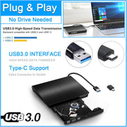 Actpe USB 3.0/Type-C Slim External DVD RW CD Writer Drive Burner Reader Player Optical Drives for Laptop PC