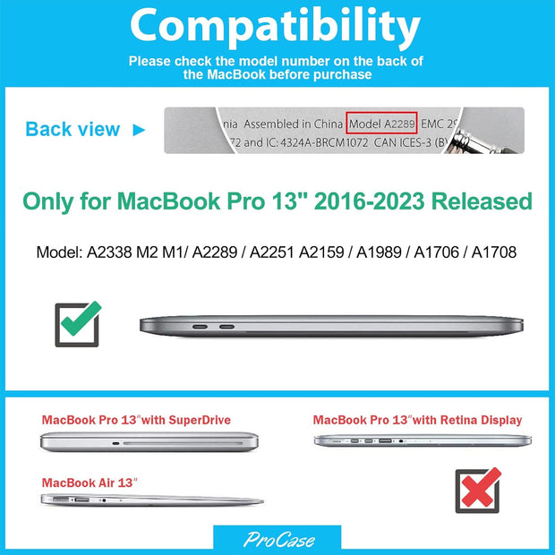 ProCase for MacBook Pro 13 Inch 2023 M2, 2022 2020 M1 A2338/ A2289/ A2251, Heavy Duty Hard Shell Case-Grey