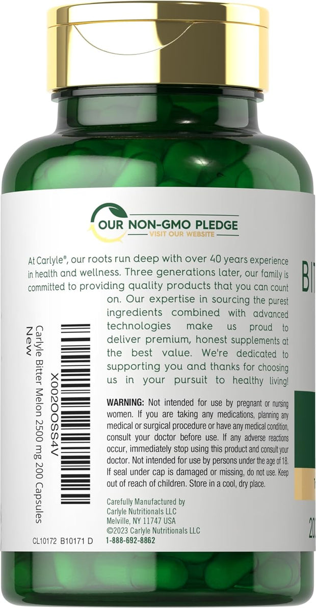 Bitter Melon Capsules | 1000mg | 200 Count | Non-GMO & Gluten Free Extract | Complex Supplement | by Carlyle