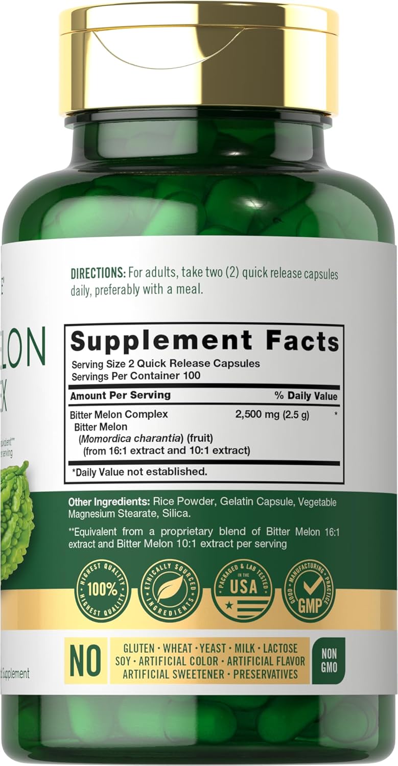 Bitter Melon Capsules | 1000mg | 200 Count | Non-GMO & No-Gluten Extract | Complex Supplement | by Carlyle - Tin Sign Factory Australia