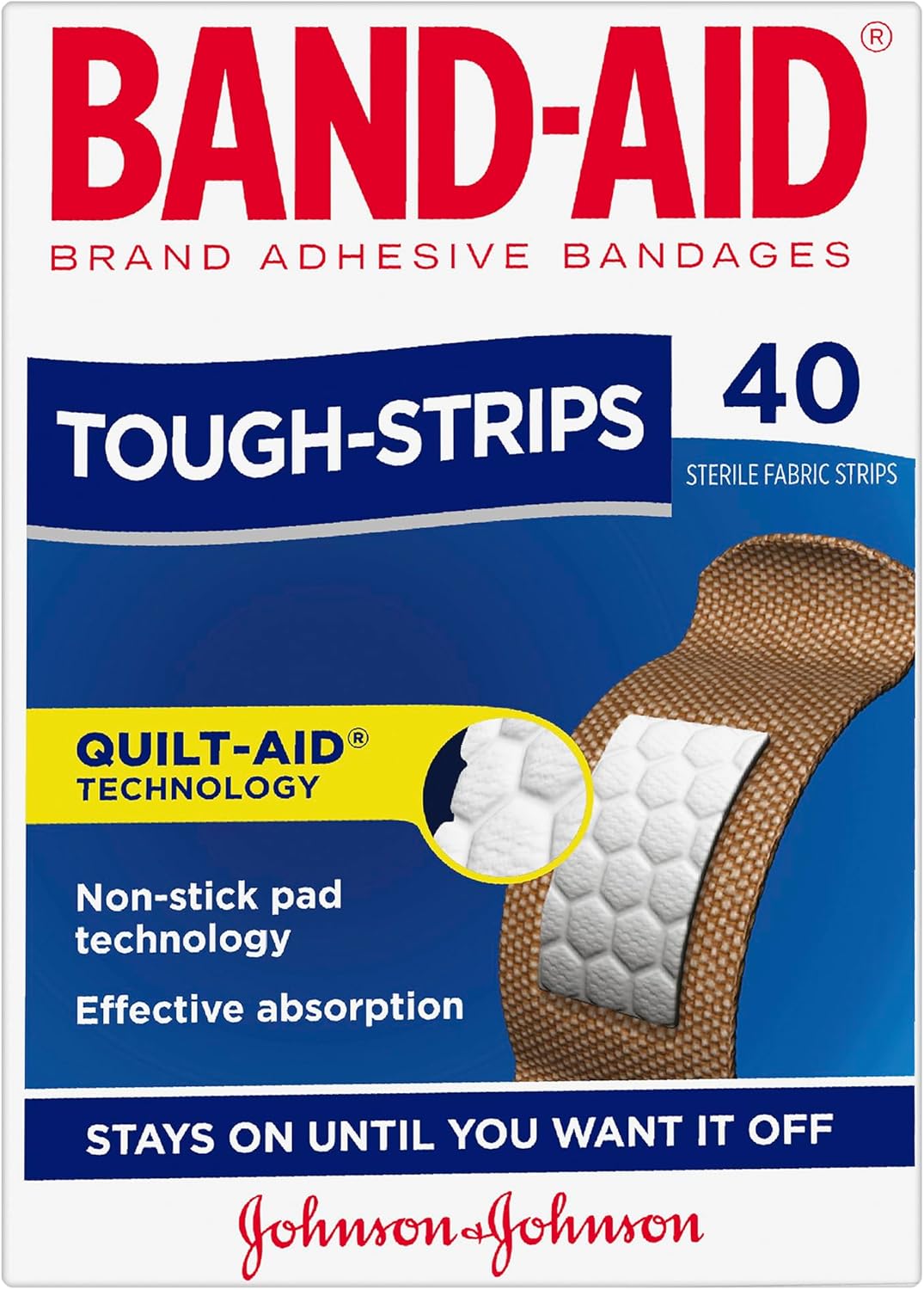 Band-Aid Tough Strips 40 Pack |Non-stick Pad Technology| Strengthened Protection| Super Stick