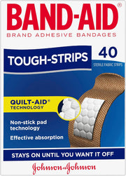 Band-Aid Tough Strips 40 Pack |Non-stick Pad Technology| Strengthened Protection| Super Stick