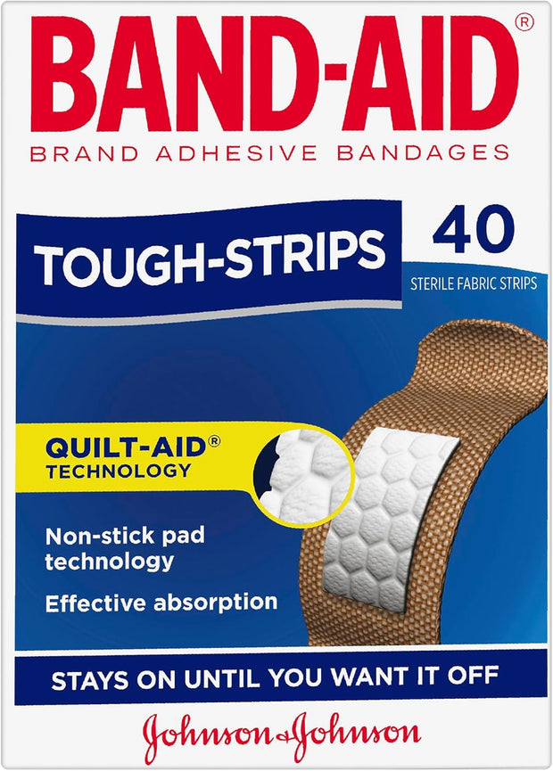 Band-Aid Tough Strips 40 Pack |Non-stick Pad Technology| Strengthened Protection| Super Stick