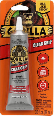 Gorilla Clear Grip - Fast Setting Contact Adhesive - Waterproof, Paintable Clear Glue for Indoor or Outdoor Application - Heavy Duty Shoe Repair Glue for Leather, Ceramics, Wood - 88ml/3oz (Pack of 1)