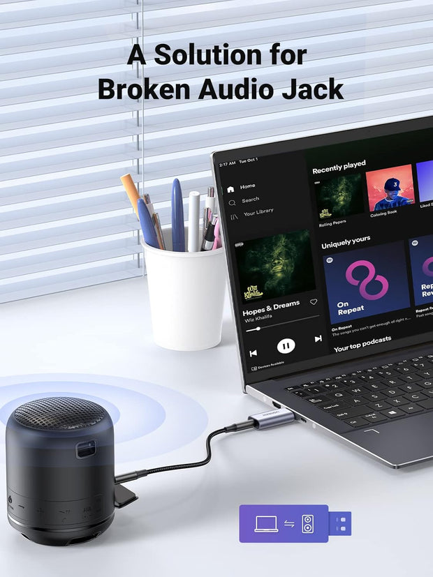 UGREEN USB to Audio Jack External Sound Card 3.5mm Audio Adapter 2 in 1 USB to 3.5mm