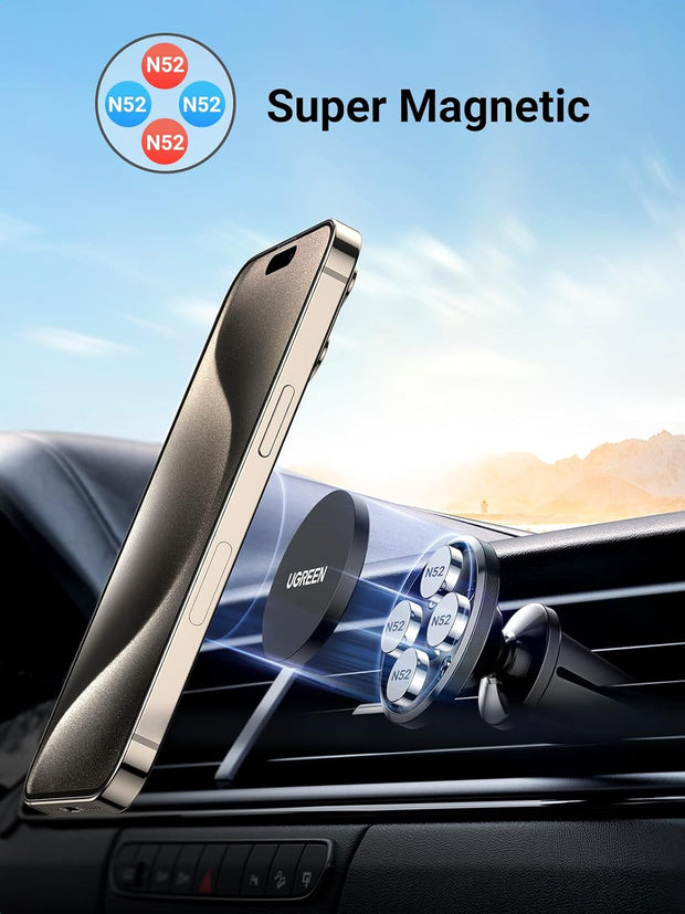 UGREEN Car Phone Mount Magnetic Air Vent Universal Magnet Holder Compatible with iPhone 17 Pro Max, Galaxy S24 Ultra, Gloss Black