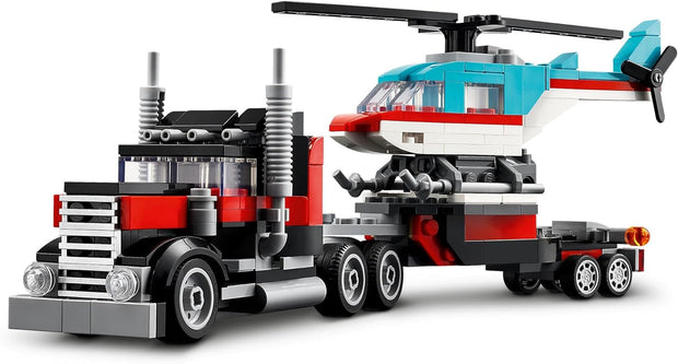 Creator 3-in-1 Flatbed Truck & Helicopter – Build a Plane, Fuel Lorry, or Hot Rod SUV | Construction Toy for Kids 7+