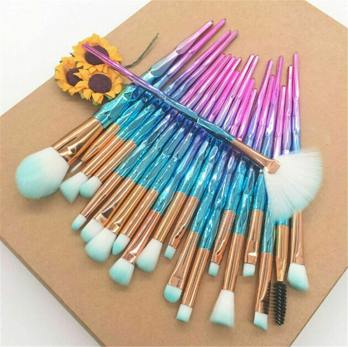 20PCS Diamond Unicorn Eye Makeup Brush Set – Blue & Pink Eyeshadow & Blending Brushes
