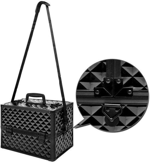 Portable Beauty Makeup Cosmetic Case Organiser Carry Bag Box Diamond W/Strap (Diamond Black)
