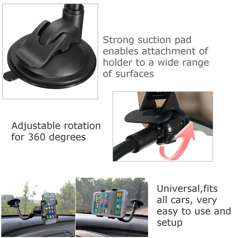 360° Rotating Universal Car Windshield Mount for Phone & GPS - Long Arm Cradle AU