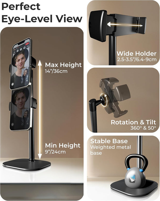 COOPER ChatStand, Adjustable Cell Phone Stand for Desk, Cell Phone Holder for Desk - Night Black