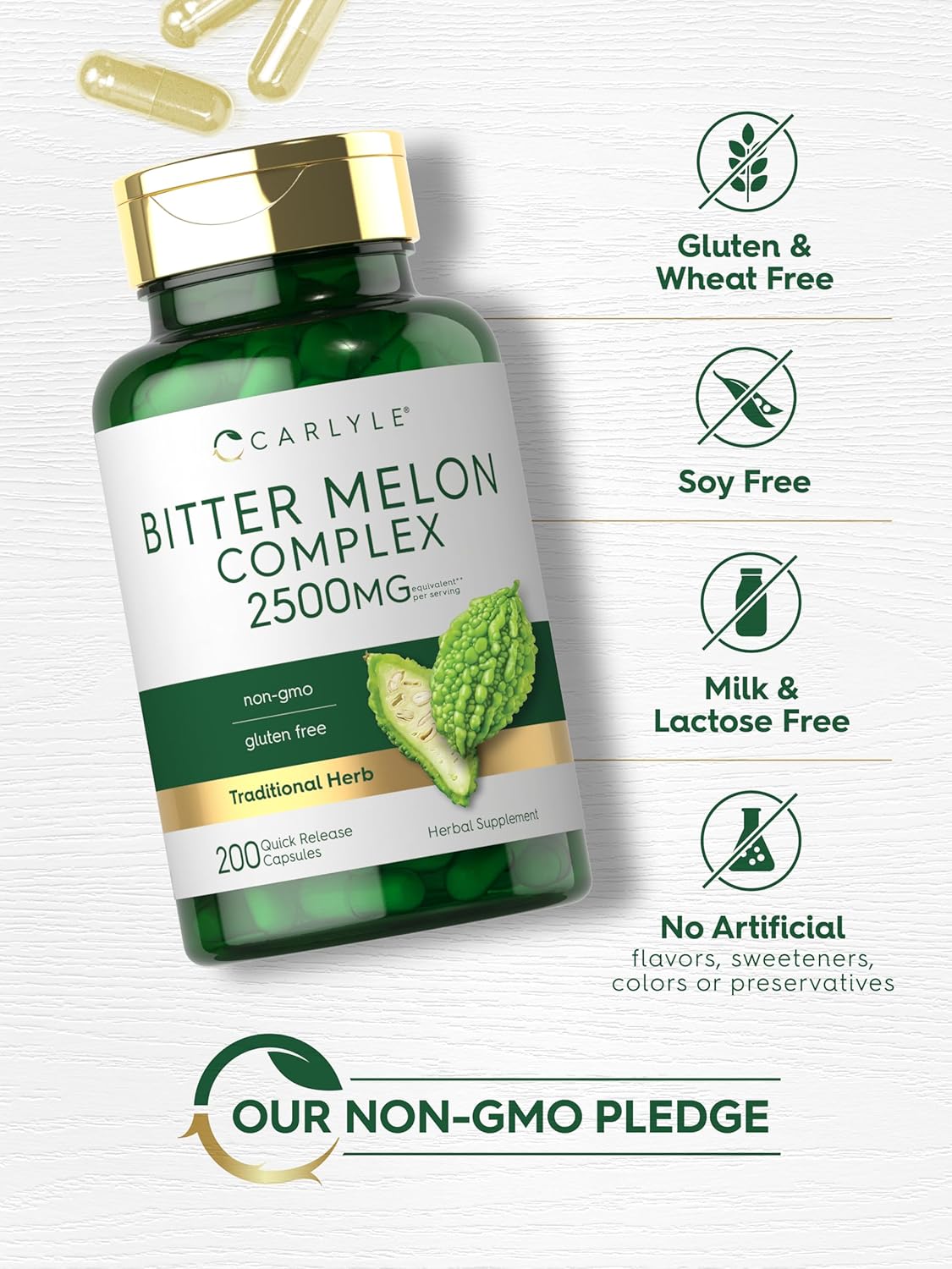 Bitter Melon Capsules | 1000mg | 200 Count | Non-GMO & No-Gluten Extract | Complex Supplement | by Carlyle - Tin Sign Factory Australia