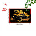 2D Flat - A 2D Retro Metal Tin Sign Features a Black Sports Car with Two People Inside, And The Words 