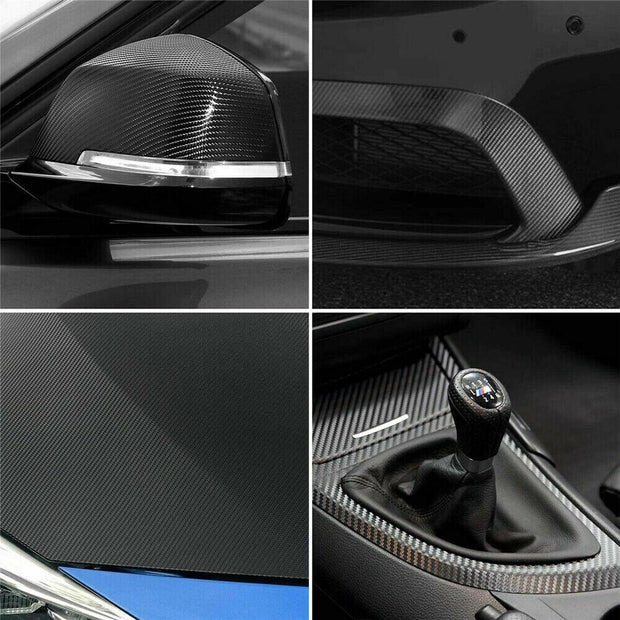 4D Carbon Fiber Vinyl Gloss Black Car Phone Laptop Wrap Sticker Film 150X90 CM