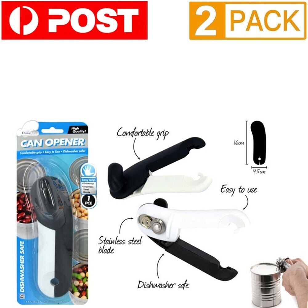 Stainless Steel Manual Can Opener 2-Pack - Effortless Smooth Edge Design for Safe and Easy Use