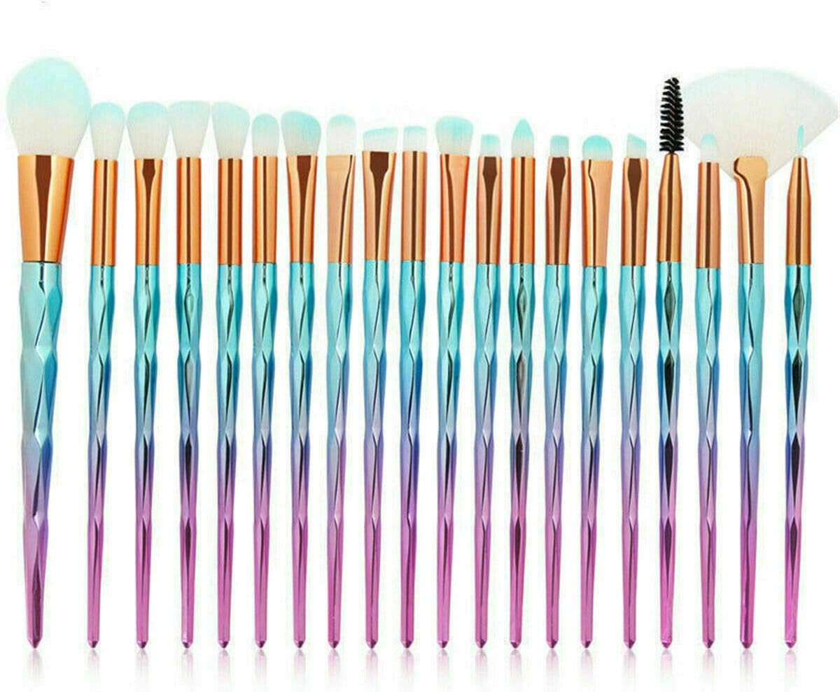 20PCS Diamond Unicorn Eye Makeup Brush Set – Blue & Pink Eyeshadow & Blending Brushes