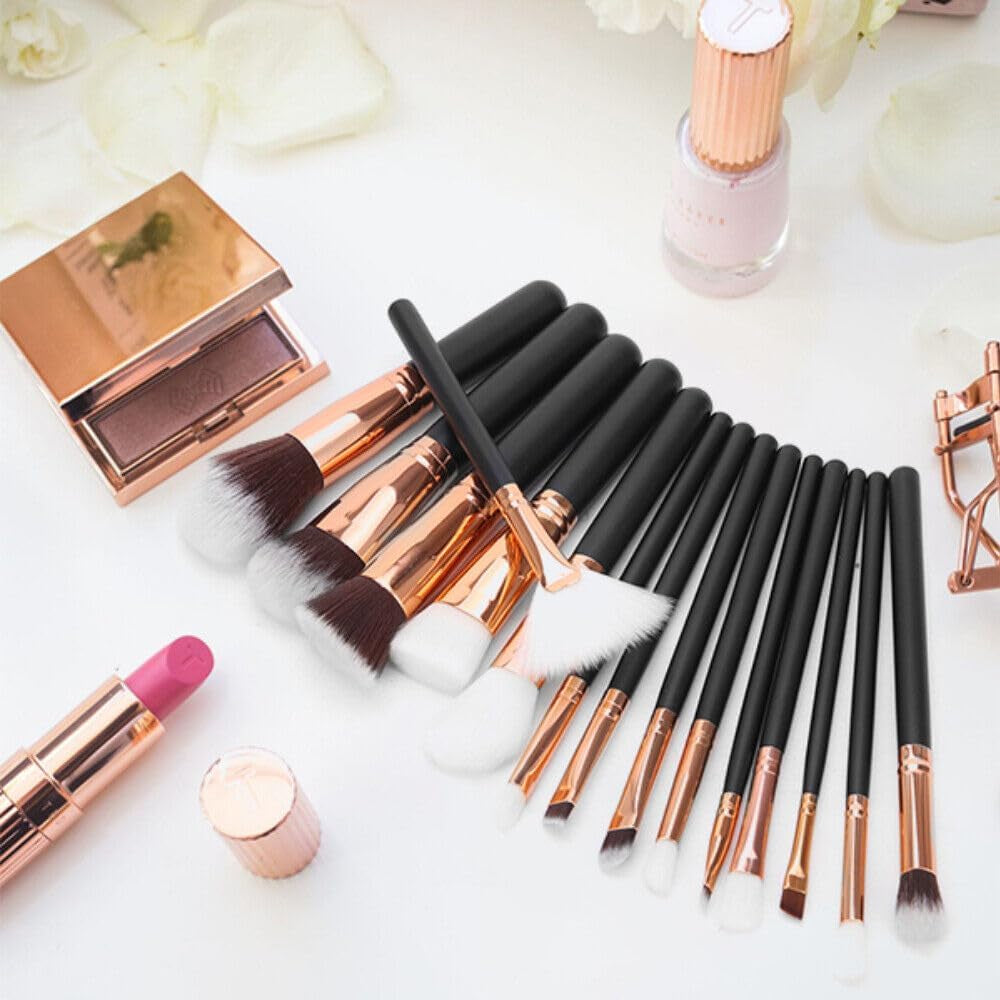 15-Piece Soft Pro Makeup Brush Set – Face Powder, Eyeshadow, Blending & Highlight Tools