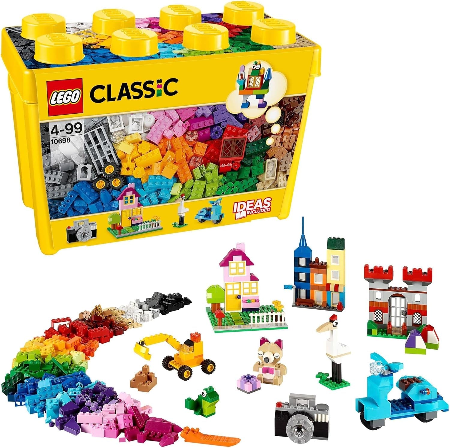 Classic Large Creative Brick Box – Colorful Building Set for Kids 4+ | Includes Doors, Windows, Wheels & Baseplate