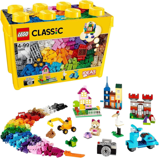 Classic Large Creative Brick Box – Colorful Building Set for Kids 4+ | Includes Doors, Windows, Wheels & Baseplate