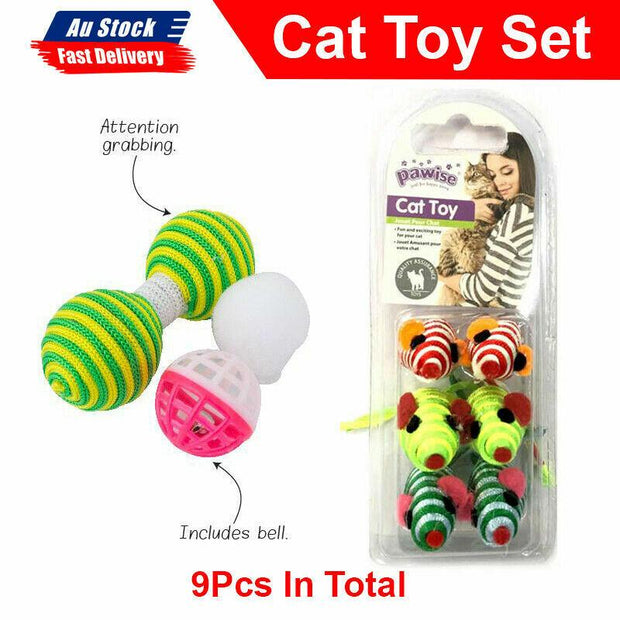 9Pcs Cat Toy - NEW Soft Furry Mice With Long Tail - Cat Nip Free---------------------------------------------------------------------------------------------------Energize your cats with these 6 furry mice that come with a catnip scent and enticing 9