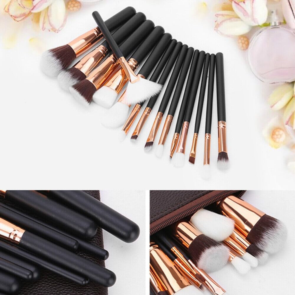15-Piece Soft Pro Makeup Brush Set – Face Powder, Eyeshadow, Blending & Highlight Tools