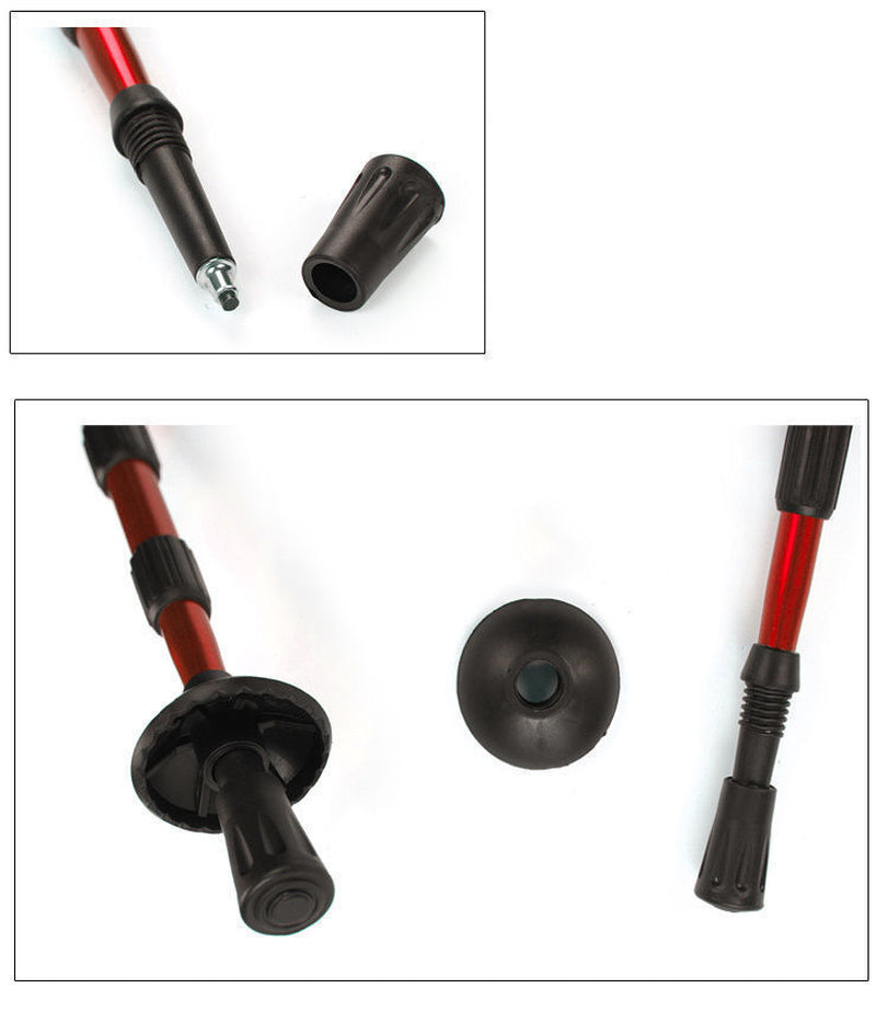 Adjustable 2X Hiking Trekking Poles - Durable Walking Sticks for Camping - Red 
